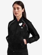Fred Perry Uk 6 Amy Winehouse Embroidery 50s Bomber Jacket Black Bnwt Size 6