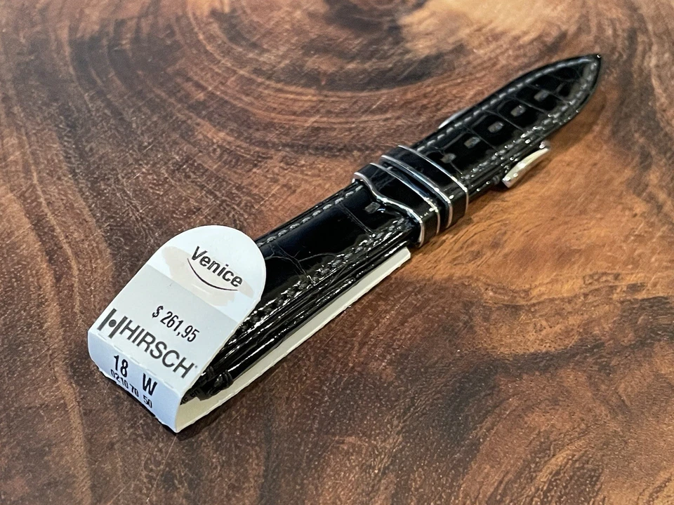 Correa de reloj de cuero de cocodrilo genuino HIRSCH Venice 18 mm hebilla de acero inoxidable Foto 3 de 4