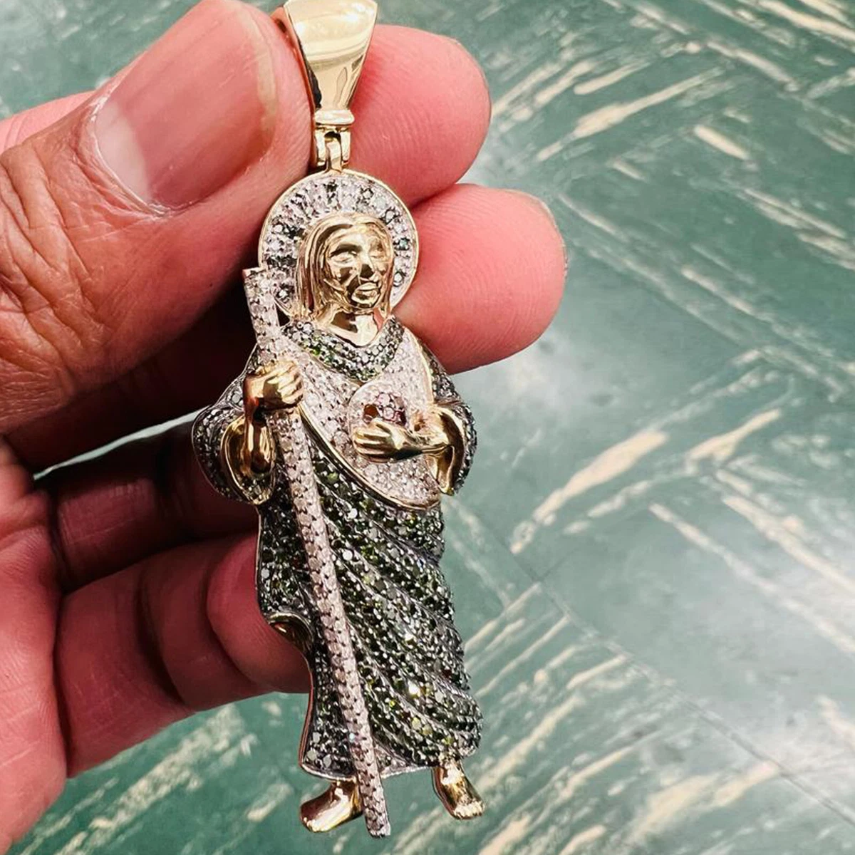 10k Yellow Gold Saint Jude Pendant 2 Ct White and Green Diamond St San  Judas | eBay