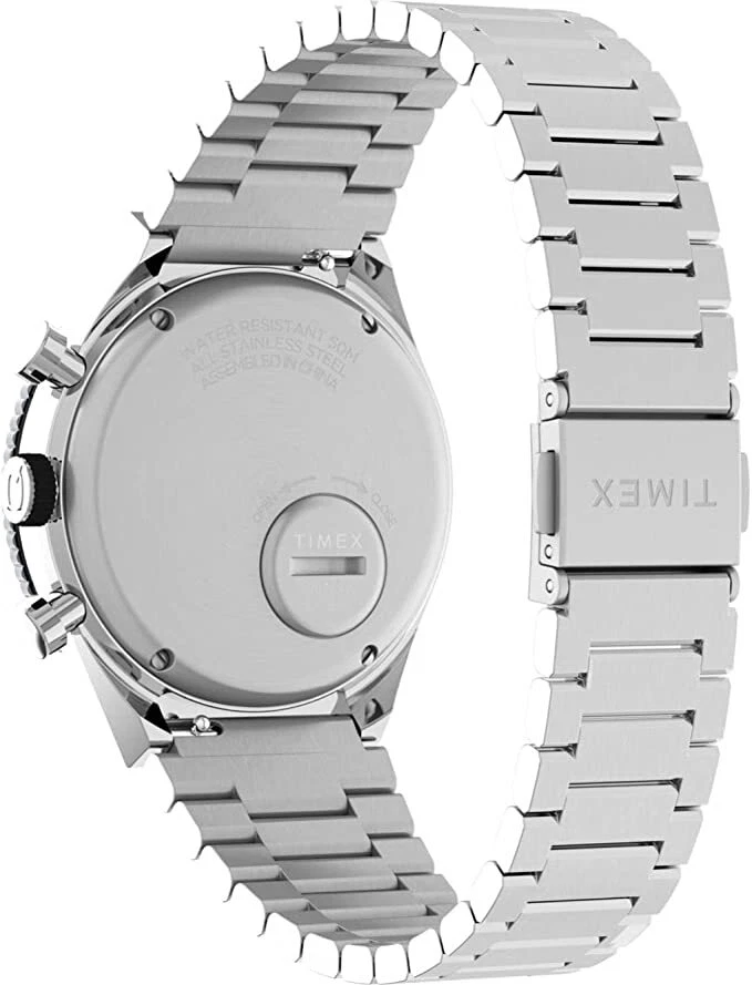 Orologio Uomo TIMEX Q GMT TW2V69900 Chrono Bracciale Acciaio Bianco - Immagine 4 di 4