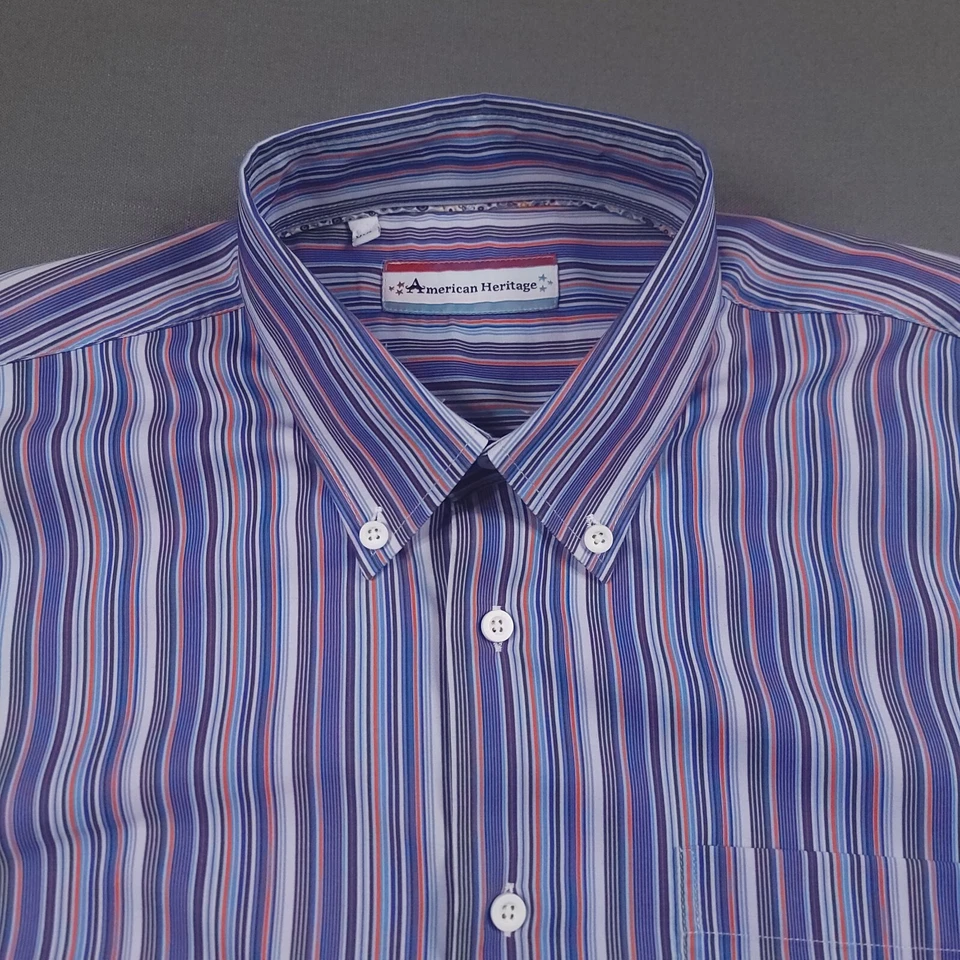 Camisa a Rayas American Heritage Para Hombre 2XL Cuello Abotonado Elastizada Manga Larga Foto 3 de 4