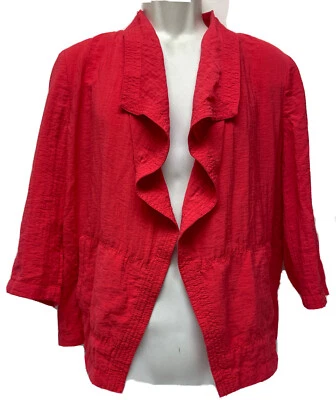 Chemise En Lin Rouge À Manches 3/4 Boutonnée Pour Femme Chico's Taille 2 - Photo 1/4