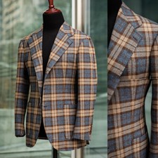 Autumn Winter Men Plaid Tweed Jacket Slim Fit Coat Single Breasted Groom Tuxedos