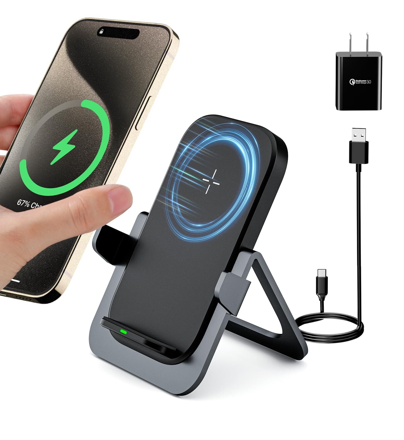 Wireless Charging Stand,15W Fast Wireless Phone Charger for Thick Cases,Compa...