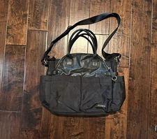 Skip Hop Black Leather Canvas Bag Baby Diaper Bag Cross Body Pre-owned