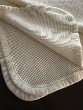 Vtg Baby Cotton Thermal Waffle Weave Cream Receiving Crib Lovey Blanket