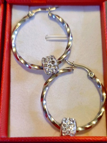 Hoop Earrings Twist Disco Ball Creole 30mm Comes Gift Boxed Christmas 258 - Picture 3 of 5
