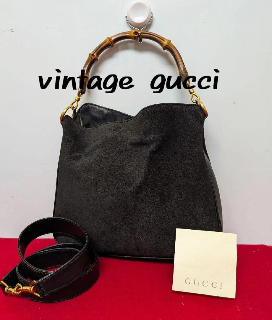 GUCCI Bamboo Leather Handbag Shoulder Bag Suede