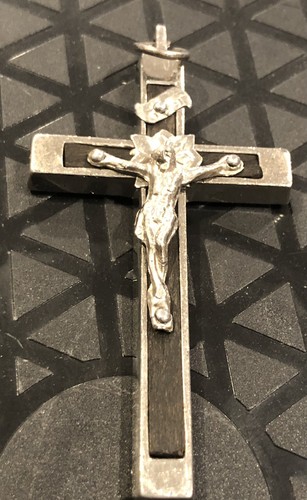 Antikes Ebenholz und Metall Kruzifix 19. Jahrhundert europäisch historisch religiös Gebet - Bild 8 von 9