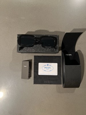 Prada Black Rectangular Sunglasses w/ Case + Box Full Set