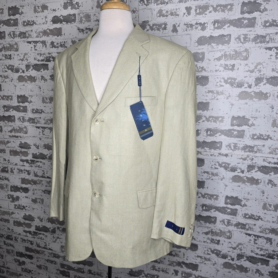 NEW Ibiza Mambo Beige Herringbone 100% Silk Blazer Sport Coat 48R Tailored Fit - Image 2 of 4