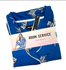 Room Service Womens Notch Collar 2pc Zebra Print Capri Pajama Set Blue Size XS