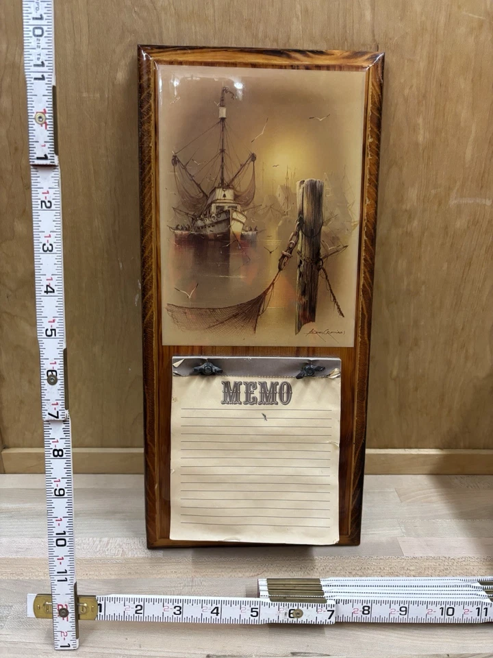 Vintage wooden memo board featuring a decoupaged artwork by M Andres Orpinas - Image 2 of 4