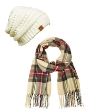Scarf and Hat Set Women Plaid Print Long Winter Warm Beanie Fashion Gift