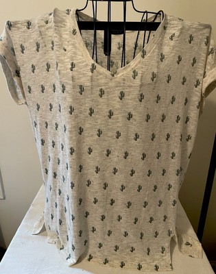 Spicy Mix Woman s L/XL Top Cactus Print Beige S.Sleeve USA Made L30 W241/2  Soft
