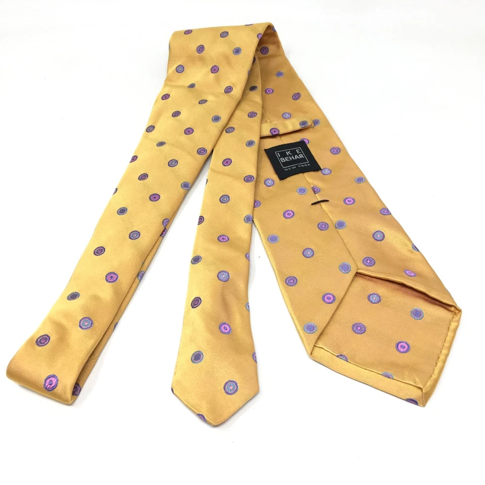 Corbata Ike Behar amarilla púrpura rosa índigo geométrica seda hecha a mano EE. UU. Foto 2 de 4