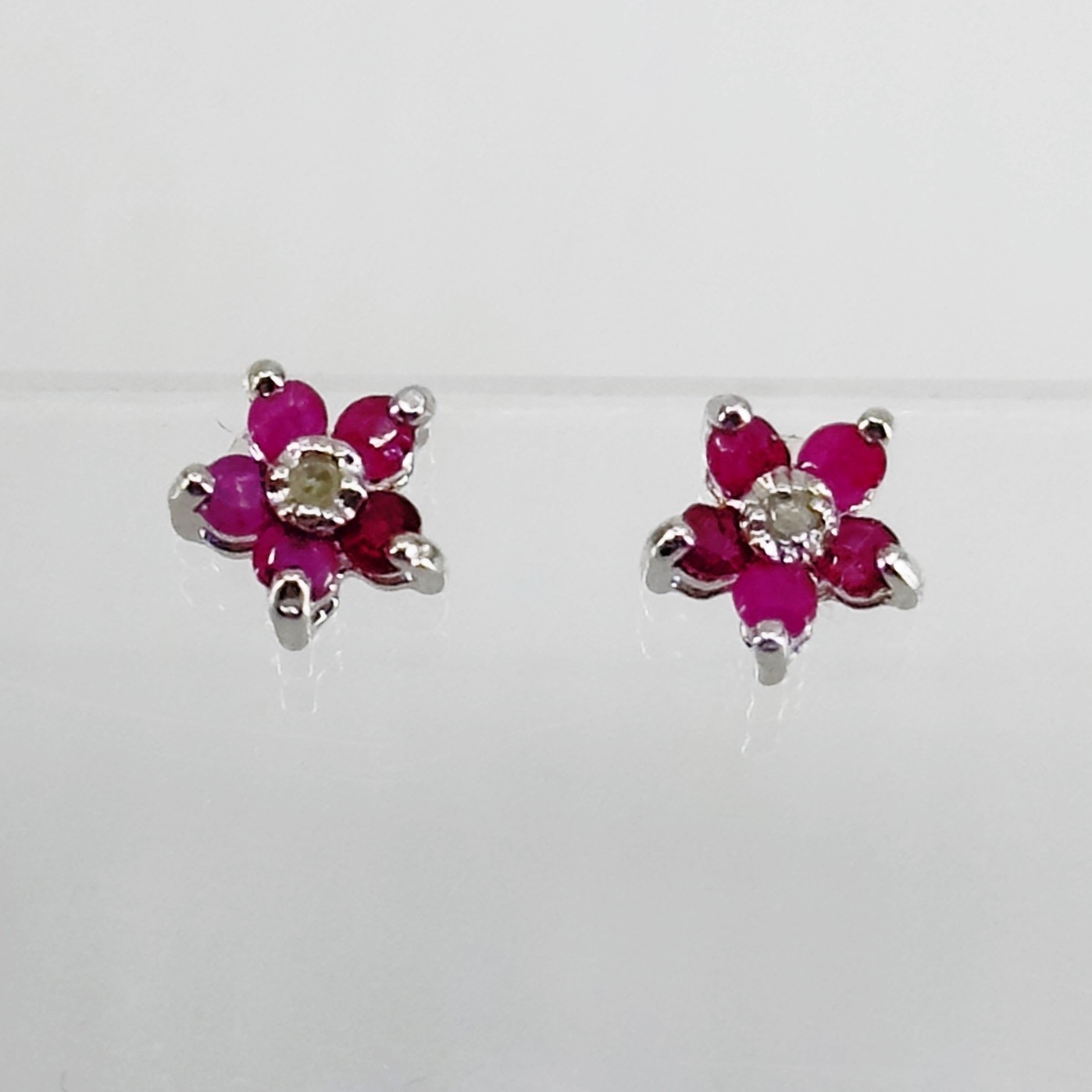 Sterling silver Ruby & diamond stud earrings - GM… - image 3