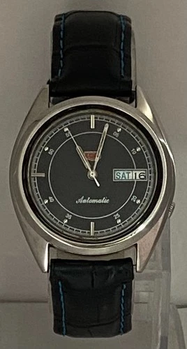 Vintage Casual Seiko5 Black Dial 7009 with "D/D" Watch Leather Strap Automatic