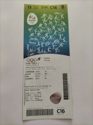 Used Ticket Olympic 13.08. 2016 Rio Olympia C16 Fencing 2