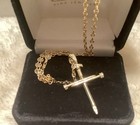 Moissanite Nail Cross Necklace~Gold Over Silver 925~With 18 In 925 G Chain — photo 4