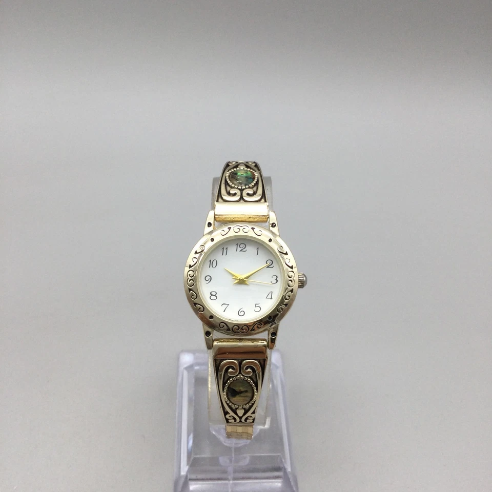 Reloj Abulón Vintage Accutime Tono Dorado Mujer 25mm Banda Elástica Batería Nueva Foto 2 de 4