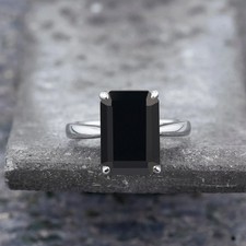 3Ct Emerald Lab Created Diamond Black Onyx Wedding Ring 14K White Gold Plated