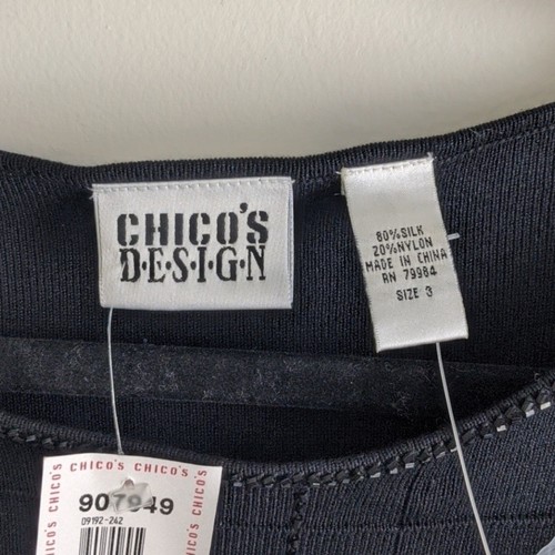 Nwt Chico's Silk Sequin Black Sweater 3 Plus XL 16 Geometric Beaded Long Sleeve - Picture 4 of 11