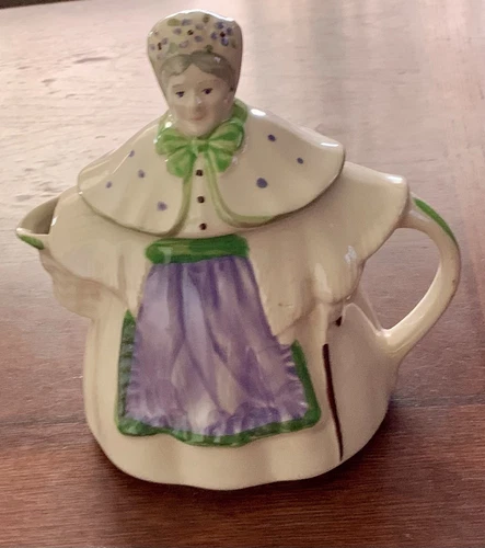 Shawnee Pottery GRANNY ANN Teapot  Dark Blue Eyes ~Purple Apron~USA EXC Cond!