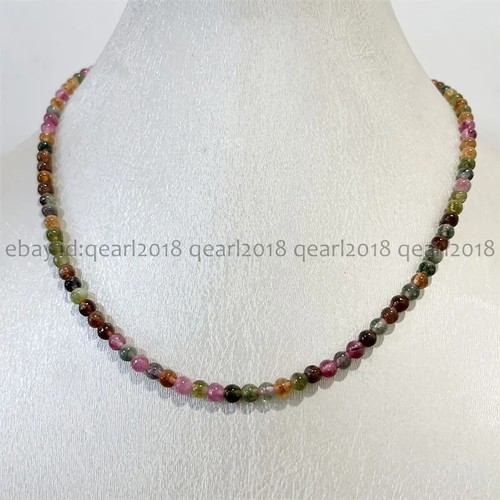 Small 4mm Natural Colorful Tourmaline Round Gemstone Beads Necklace 14-48 inch - Picture 20 of 20