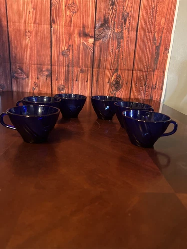 Vintage Duralex France Cobalt Blue Glass Coffee Mug/ Tea Cup 6 Total