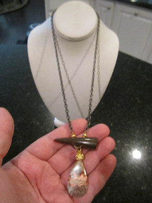 ARTISAN CRAFTED BEADED NECKLACE AGATE PENDANT STERLING CLASP - 24'' - BBA-16A