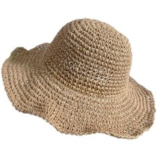Ladies Beach Straw Sun Bucket Hat, Floppy Foldable Wide Brim Womens, Brown