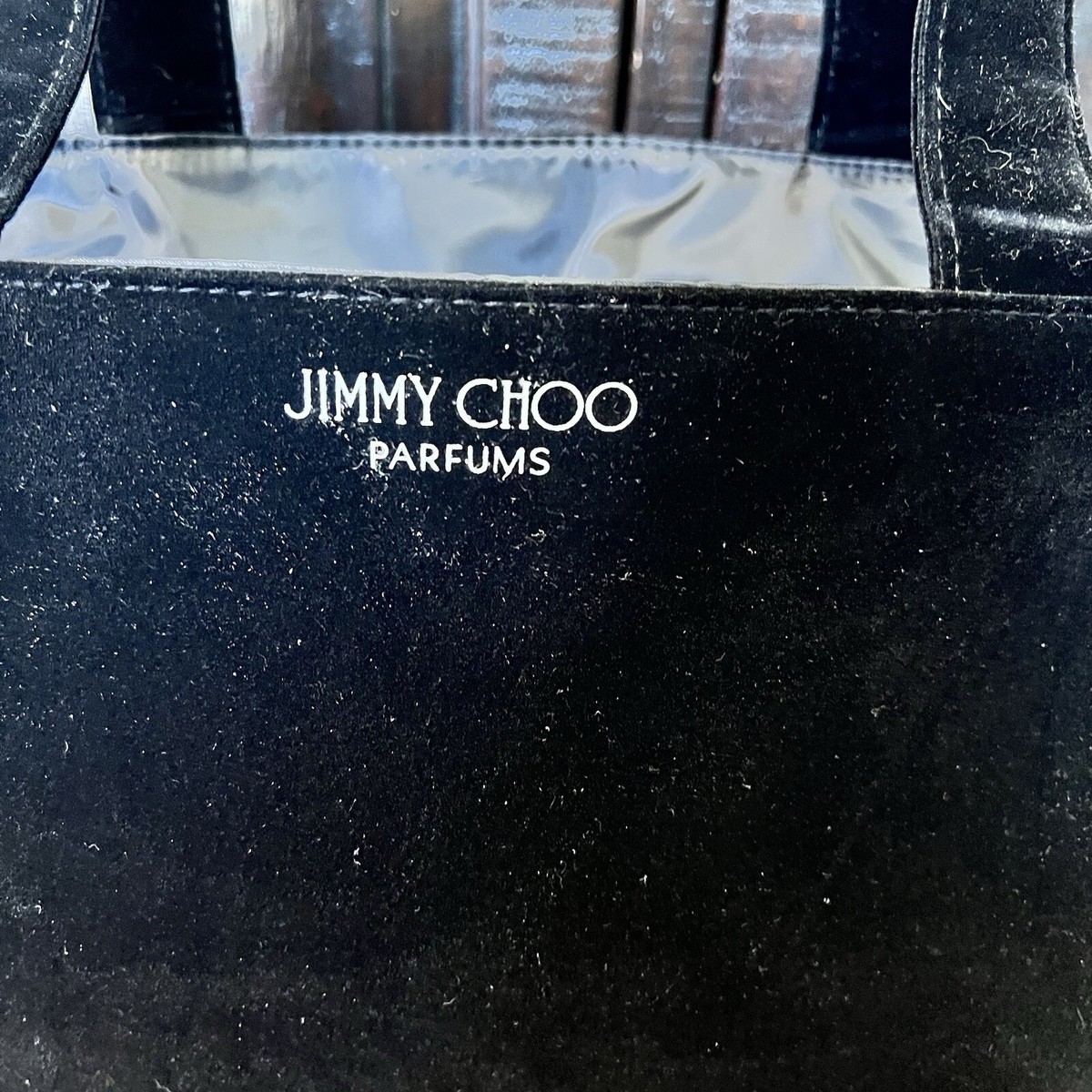 Jimmy Choo Tote Bag Black Velvet Silver Glitter Carry Jimmy Choo Tote Bag Black Velvet Silver Glitter Carry