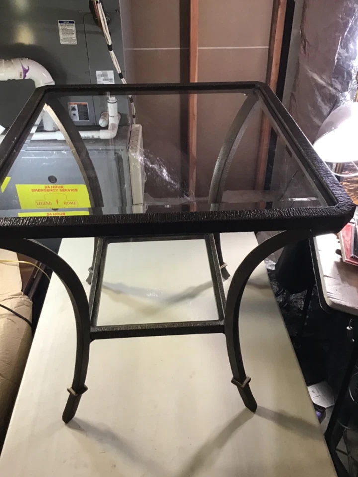 Beveled Glass And Metal Frame 2 Tier End Table, Dark Gray 25”Tx26”Lx24”D - Image 2 of 4