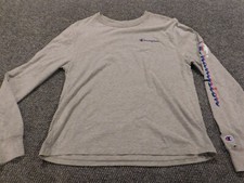 Champion Womens Shirt Large Gray logo long sleeve stretch