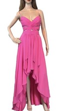 Vintage CACHE Rare Prom Y2K PINK Pleaded Corset Hi-Low Ruffles Gown Padded Bra 4