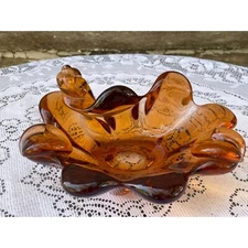Vintage MCM  Amber Art Glass Cigar Ashtray Shell Shaped