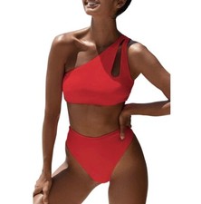 NWOT One Shoulder Bikini High Waisted Cutout Crop Top Swimsuit