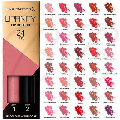 MAX FACTOR Lipfinity 2 Step Lip Colour + Top Coat 24Hrs Lip Tint Rossetto *NUOVO*