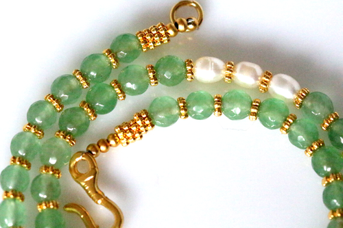 Unique Design Necklace With Genuine Faced Jade & Fresh Water Pearls Beads - Picture 2 of 10