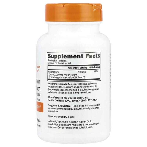 Doctor's Best, High Absorption Magnesium for Muscle & Nerve Support, 120 Tablets - Picture 2 of 2