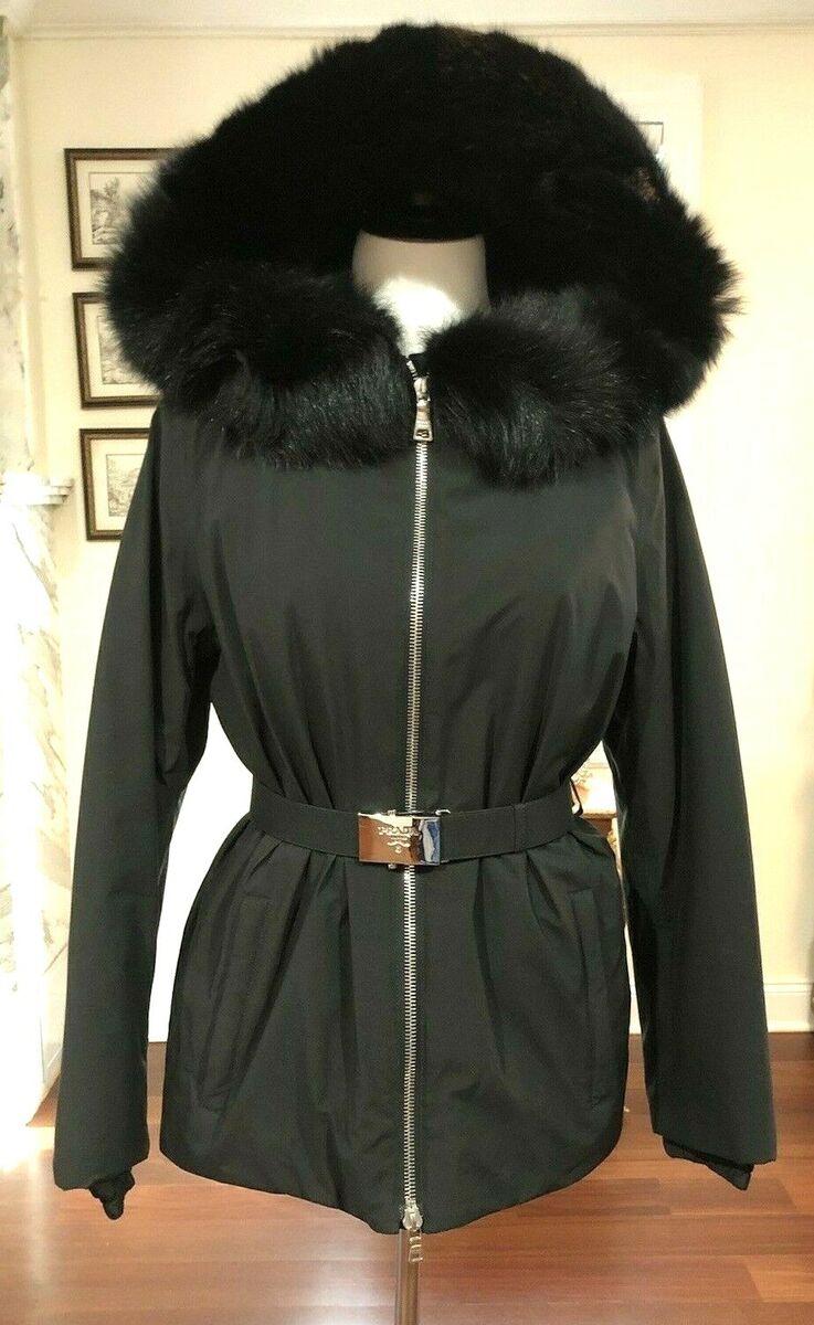 Prada Black Hooded Genuine Fox Fur Trimmed Jacket w. Prada Prada Black Hooded Genuine Fox Fur Trimmed Jacket w. Prada