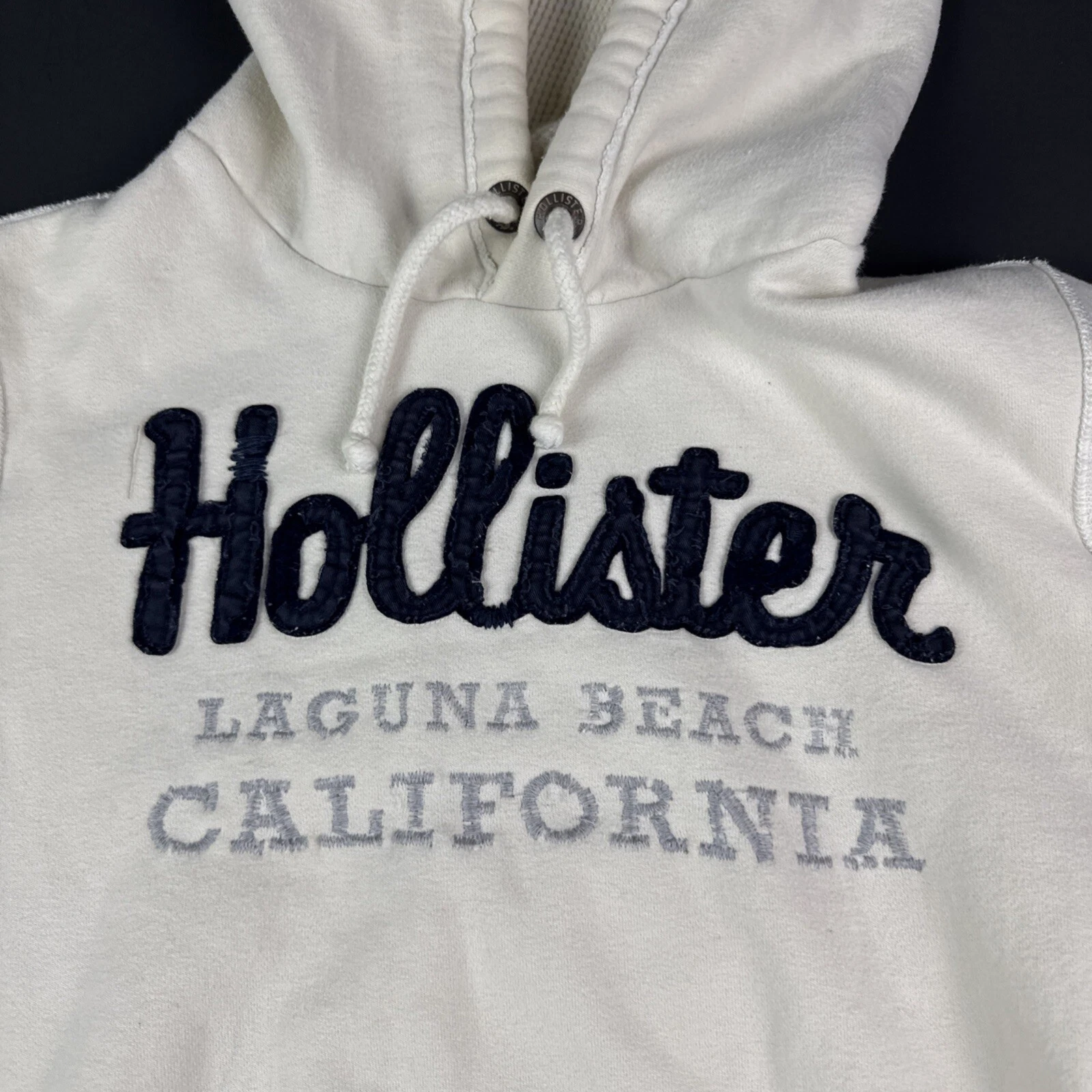 OFF WHITE Felpa con cappuccio HOLLISTER LAGUNA BEACH CALIFORNIA donna taglia XS bianco panna