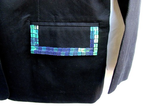 QVC..QUACKER FACTORY..BLACK..COTTON..BLAZER..W BLUE SEQUIN..NEW w TAGS..sz XS - Picture 3 of 5