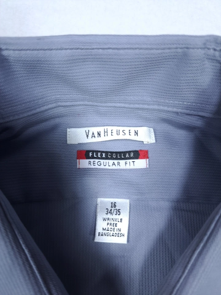 Van Heusen Dress Shirt Men 16 Grey Flex Collar Regular Fit Corpcore Wrinkle Free - Image 3 of 4