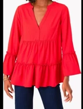 Tuckernuck Pomander Place Top Women's Small Red Crepe Kenzo Pullover Tunic