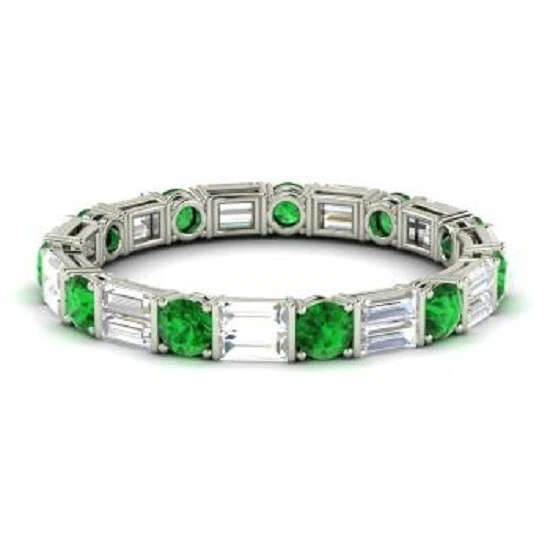 1.96 Ct Real Natural Emerald Diamond Wedding Eternity Band 14K White Gold - Image 2 of 4