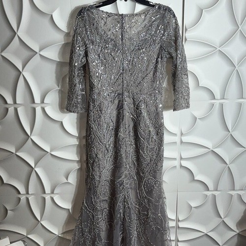 NEW La femme beaded lace mermaid gown dress lavender grey sz 6. (87) - Picture 5 of 5
