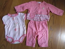Carters Classics Girl 3PC Peach Bodysuit Jacket Pants Outfit Set Size 6-9 VGUC