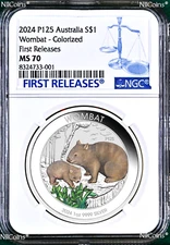 2024 P Australia Wombat 1 oz Silver Colored Coin NGC MS 70 $1 FR Blue Label